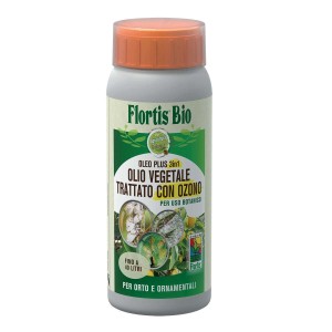 Flacone Flortis Bio Olio Plus 3in1, antiparassitario biologico per orto e piante ornamentali.