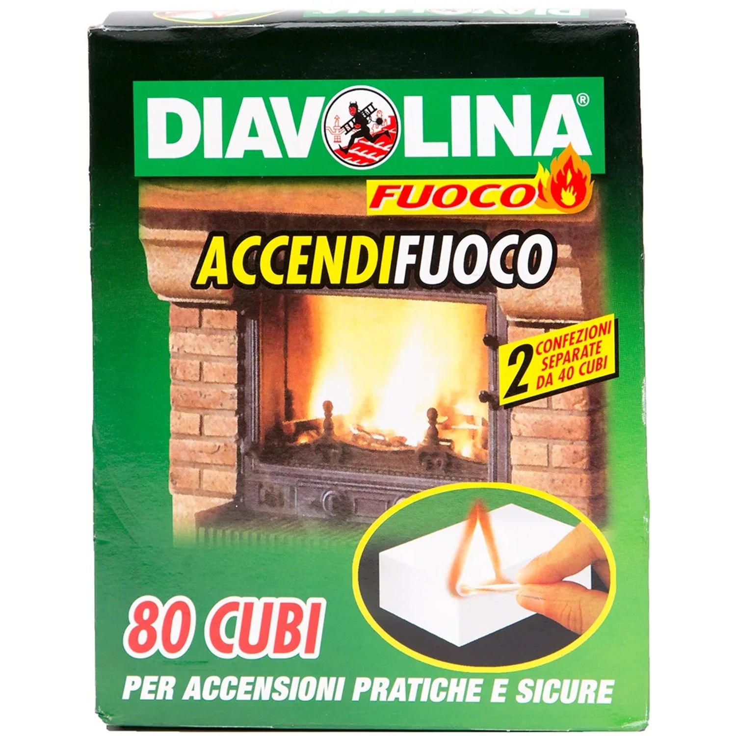 Diavolina accendifuoco, 80 cubi per camino e grill. Combustibile e accendifuoco per un fuoco sicuro.