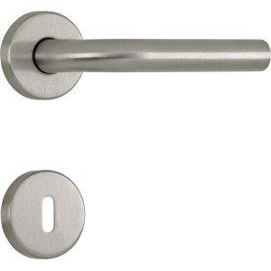 Maniglia per porta t.b.t. in acciaio inox, set rosetta per porte interne.