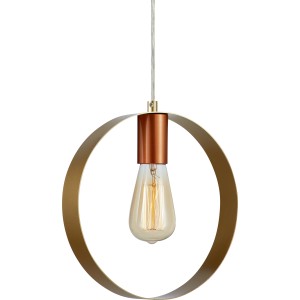 Lampada a sospensione moderna con anello dorato e dettaglio color rame. Ideale come lampada a sospensione.