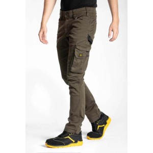 Pantaloni da lavoro t.b.t. verde oliva con tasca cargo e porta attrezzi nero.