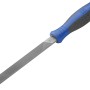 Lima da officina piatta LUX-TOOLS 150 mm con impugnatura comfort blu e nera per la lavorazione dei metalli.