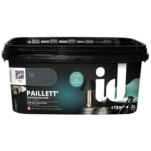 Pittura decorativa t.b.t. in secchio da 2L. Pittura murale decorativa con particelle glitterate.