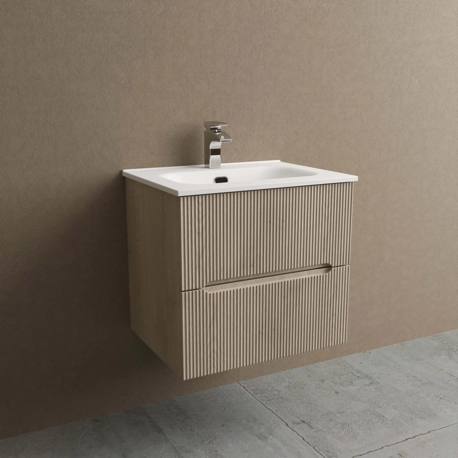 t.b.t. Mobile bagno con lavabo e rubinetto.