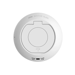 t.b.t. per videosorveglianza, copertura rotonda bianca con indicazione "Open" e "Close".