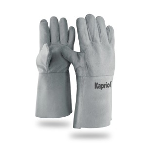 Guanti da lavoro t.b.t. grigi in pelle, polsino lungo.