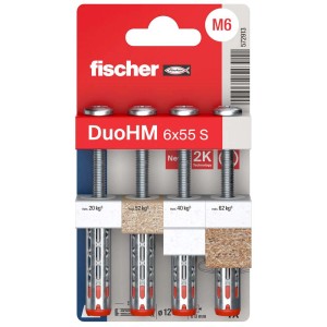 Tasselli Fischer DuoHM 6x55 S, adatti a vari materiali, ideali per fissaggi sicuri.