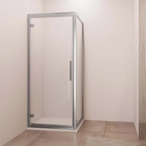 Porta battente reversibile doccia Lux est. 87-93 cm argento banda satinata