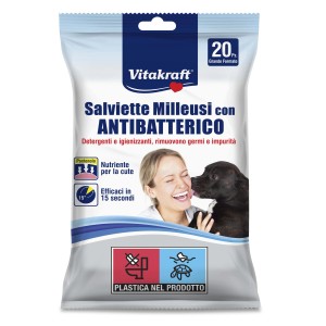Salviette igieniche per cani Vitakraft, antibatteriche, 20 pezzi. Pulizia e cura per cani.