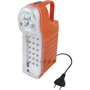 Torcia t.b.t. arancione con luci LED e maniglia.