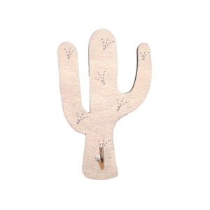 Gancio da parete in legno a forma di cactus, ideale come appendiabiti decorativo.