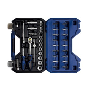 Set di chiavi a bussola LUX Comfort, 43 pezzi, con cricchetto, bussole e inserti in valigetta.