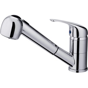 Miscelatore monocomando t.b.t. lucido con doccetta estraibile per cucina o bagno.