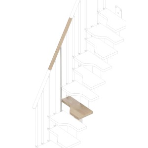 Illustrazione di una scala con corrimano e gradino in legno. Accessori per scale e ringhiere.