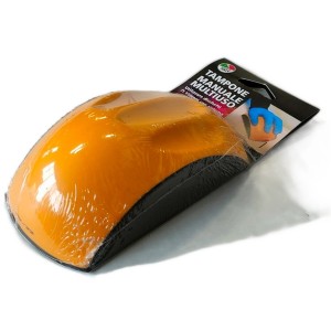 Blocco abrasivo arancione per levigatura manuale, confezionato.