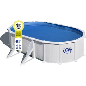 Piscina fuori terra ovale Gre Atlantis in acciaio bianco, 500x300x132 cm, con liner blu.