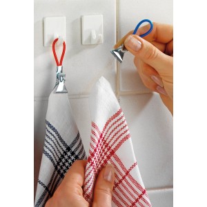 Set di 4 occhielli a pinza Wenko su piastrelle con strofinacci, colori assortiti.