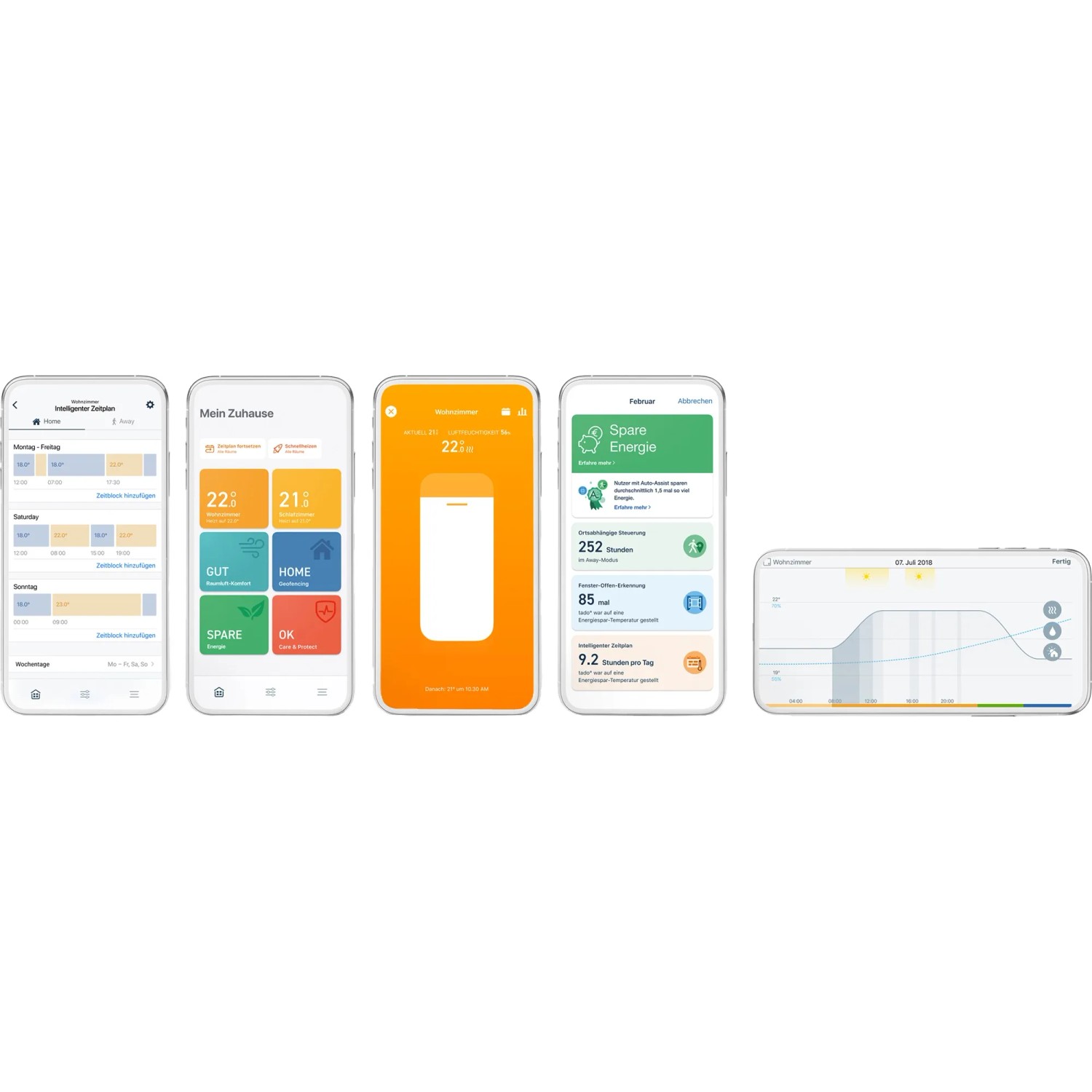 Screenshot dell'app tado° per il kit di base termostato per radiatori smart V3+ per il controllo della Smart Home.