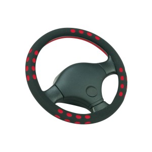 Coprivolante nero OBI Soft Red con pois rossi per interni auto.