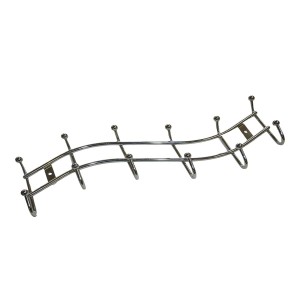 Organizer armadio cromato con ganci multipli per montaggio a parete.