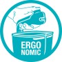 Mano che aziona lo spargitore manuale Gardena M, spargitore per semi, fertilizzanti e sale.