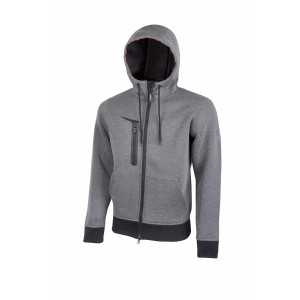 Giacca da lavoro grigia t.b.t. con cappuccio e zip. Abbigliamento da lavoro per artigiani.