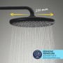 Soffione Grohe Vitalio Start 250, nero opaco, con getto d'acqua e nota sulla facile pulizia.