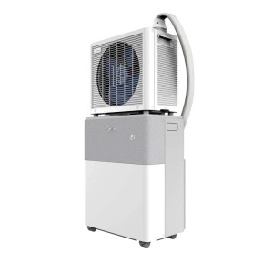 Climatizzatore split portatile Midea PortaSplit Cool, bianco-grigio. Condizionatore con unità esterna e tubo.