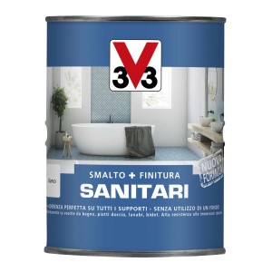 Barattolo di smalto per bagno sanitario, vasca bianca sullo sfondo.