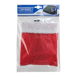 t.b.t. Raschietto per ghiaccio con guanto, rosso con bordo in pile bianco.