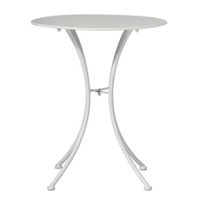 Tavolo da giardino rotondo bianco t.b.t. con struttura in metallo.