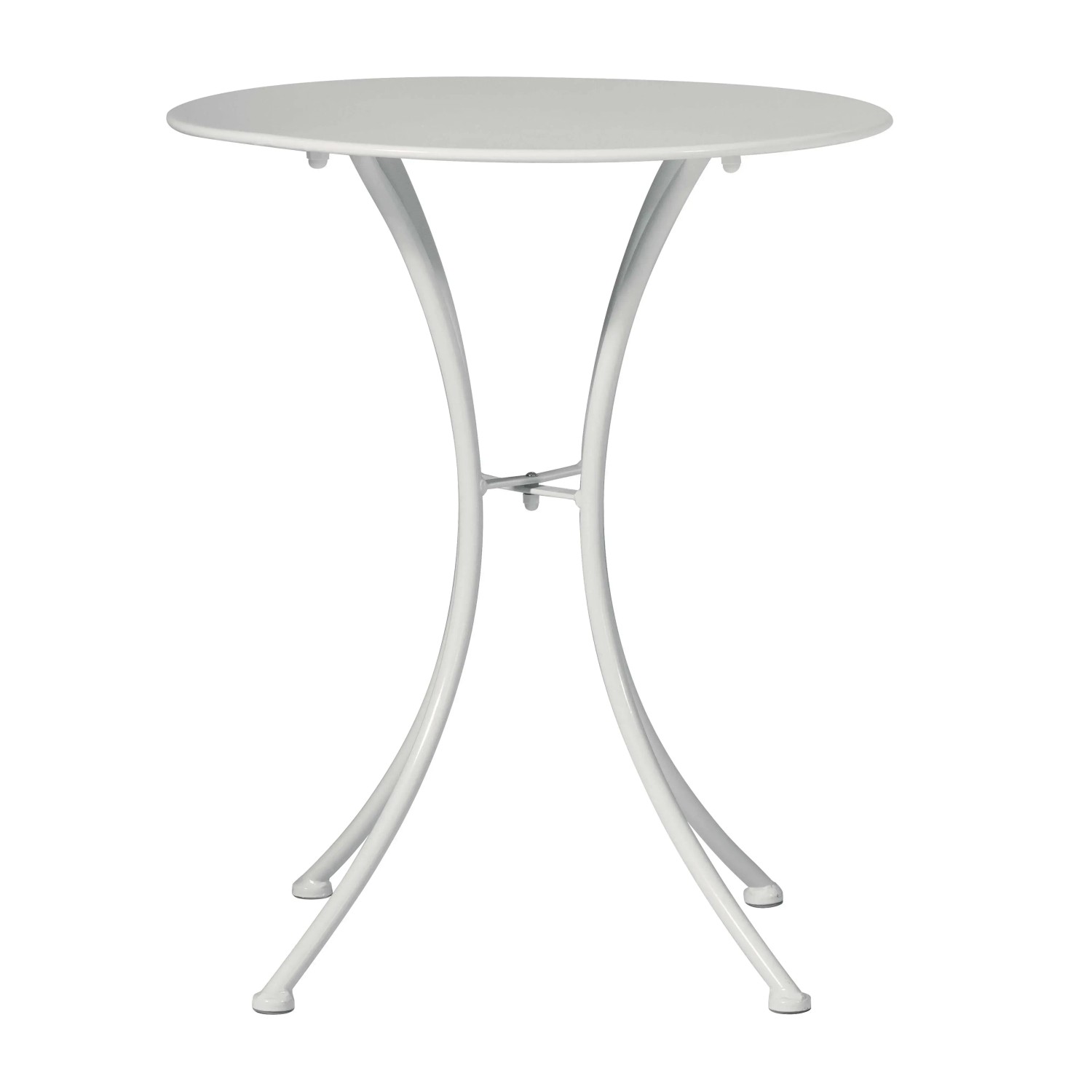Tavolo da giardino rotondo bianco t.b.t. con struttura in metallo.