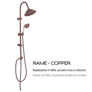 Colonna doccia color rame con soffione e doccetta per la doccia.
