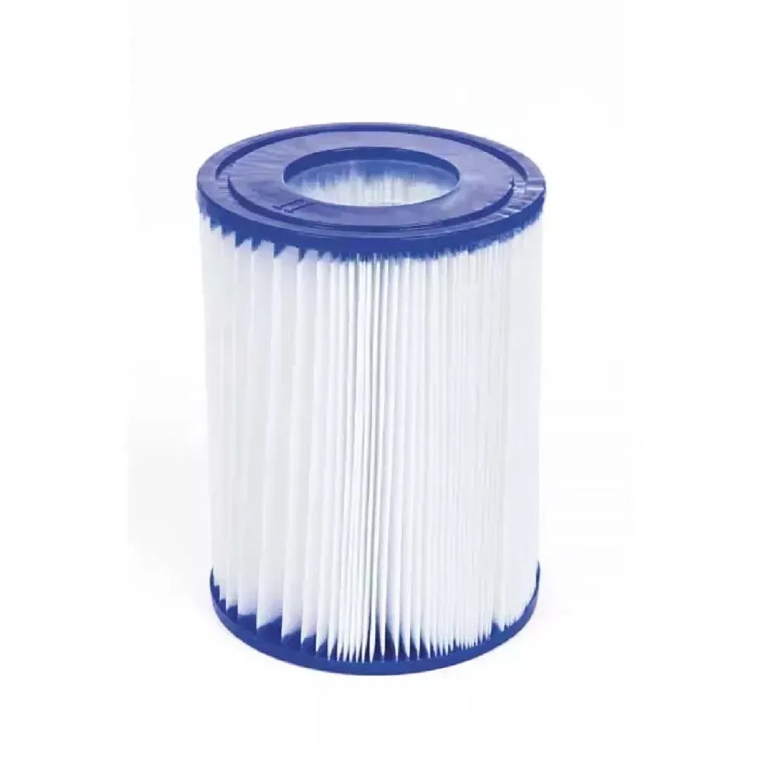 Cartuccia filtro per piscine fuori terra, blu e bianca.