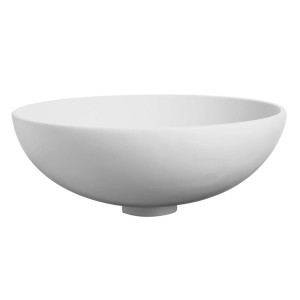 Lavabo d'appoggio t.b.t. bianco di forma rotonda.