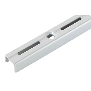 Mensola a cremagliera argentata, lunga 50 cm, portata fino a 55 kg, vista dettagliata.