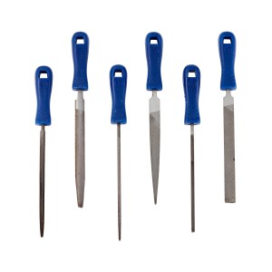 Set di raspe LUX 6 pezzi 100 mm Comfort con manici blu, varie forme.
