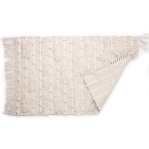 Stuoie t.b.t. beige con frange e motivo a pallini.