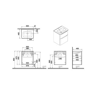 Mobile bagno base lavabo sospesa 2 cassetti Integra Round 60 cm matt green