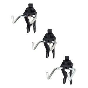 Set porta martello LUX per pannello forato: 3 supporti neri con staffa in metallo.