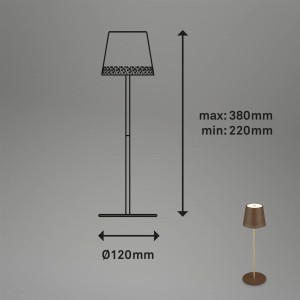 Illustrazione della lampada da tavolo a LED t.b.t. con dimensioni.