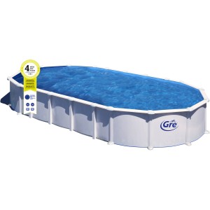 Piscina fuori terra ovale Gre Haiti in acciaio bianco, 915x470x132 cm, con sistema Omega.
