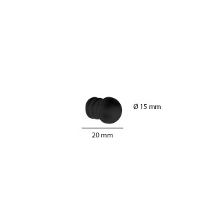 Pomello per mobili nero, rotondo, diametro 15 mm, lunghezza 20 mm.