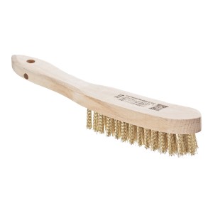Spazzola a filo d'ottone LUX, a 4 file, con manico in legno per pulire e rimuovere la ruggine da metallo e legno.