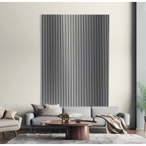 t.b.t. Pannelli fonoassorbenti con strisce verticali in argento e nero.