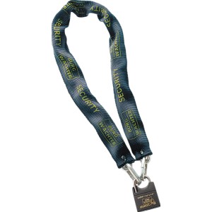 Catena Burg Wächter con lucchetto SKM 6/90/Ni40, lunga 90 cm, con rivestimento in tessuto e serratura a cilindro.