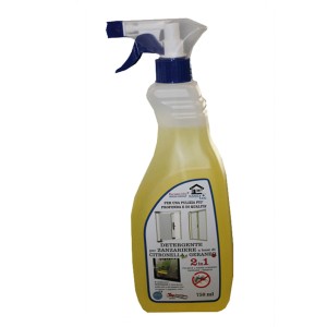 Detergente per zanzariere con citronella e geranio, flacone da 750ml.