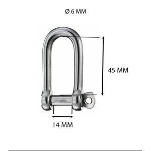 Grillo in acciaio inox con dimensioni (6 mm, 45 mm, 14 mm) per accessori nautici.