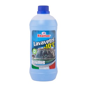 Rhütten Lavavetri -10°C, liquido blu in flacone di plastica per una visione chiara in inverno.