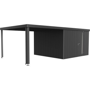 Tetto laterale Biohort in grigio scuro metallizzato su casetta da giardino Neo. Accessorio metallico per casetta da giardino.